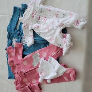 Twin girl's  Carter's preemie sleepers